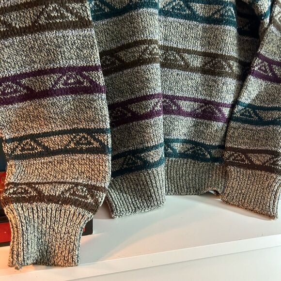 Vintage 90s Striped Knit Sweater in Gray and Purple M - Picture 13 of 16